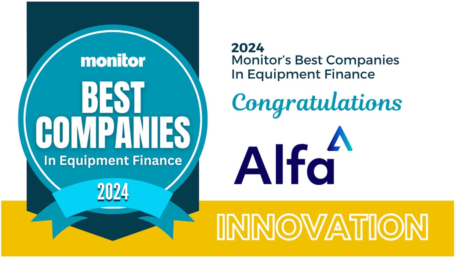 Alfa awarded Monitor Best Company in Equipment Finance 2024 for Innovation