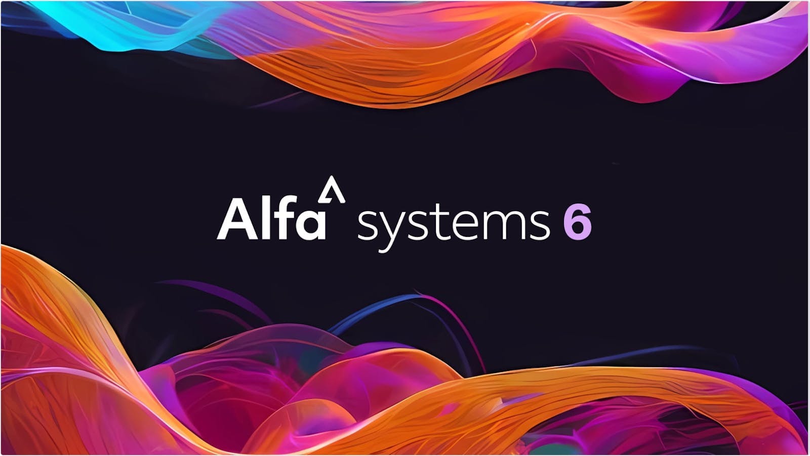 Alfa Systems 6 logo on dark background with colours swirls