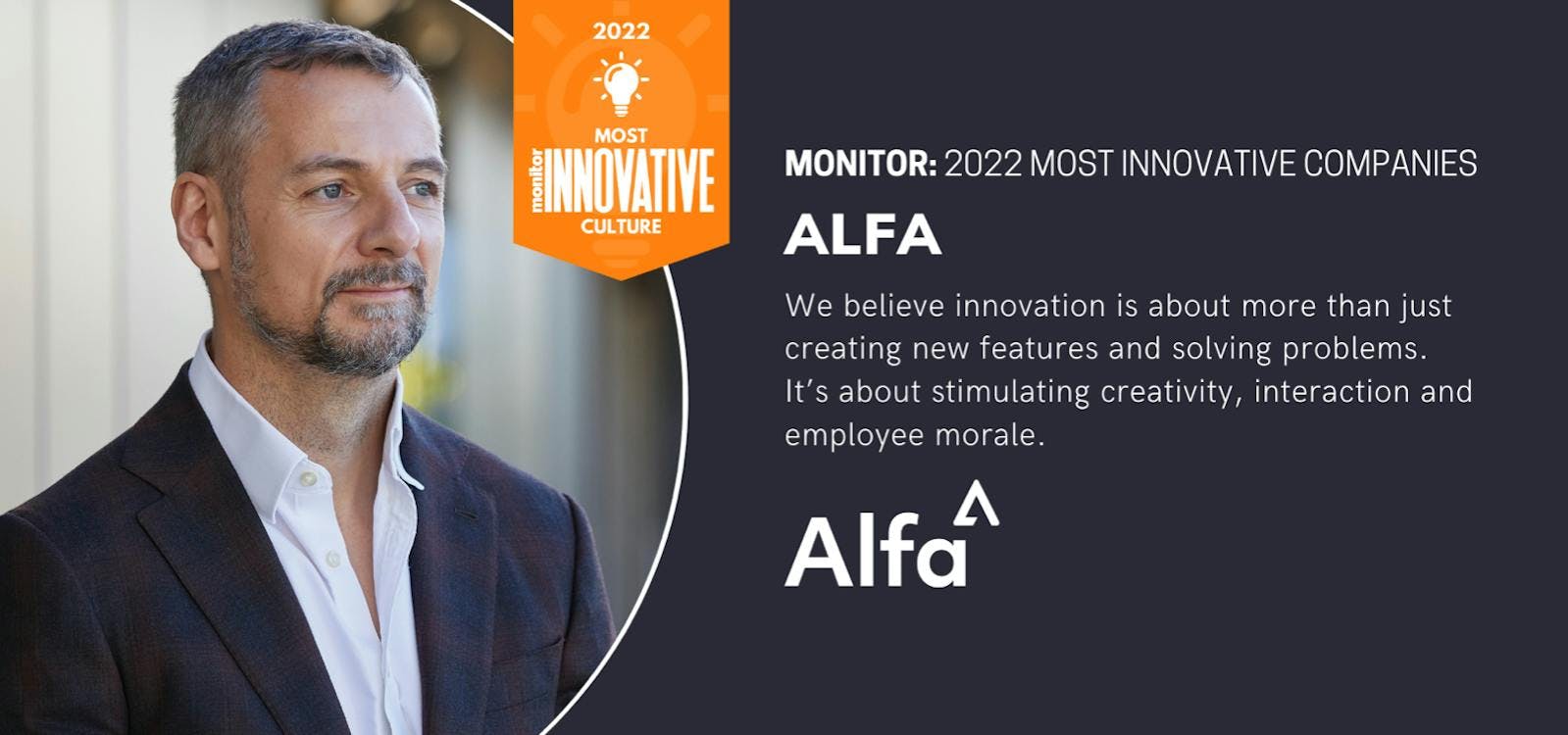 Monitor's most innovative culture award 2022 with Alfa CEO Andrew Denton