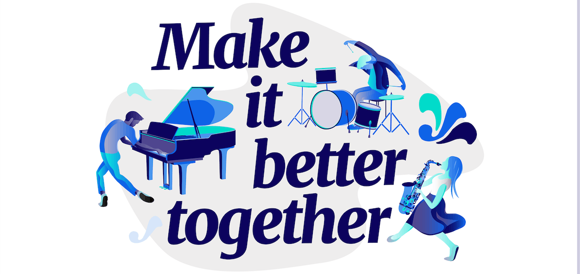 illustration of Alfa's value: "make it better together", featuring members of a jazz band