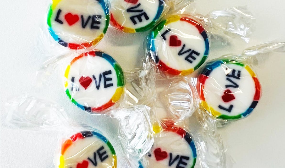 some sweets with the word "love" on them